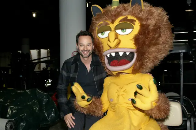 Nick Kroll posing with Maury the Hormone Monster at NY Comic Con